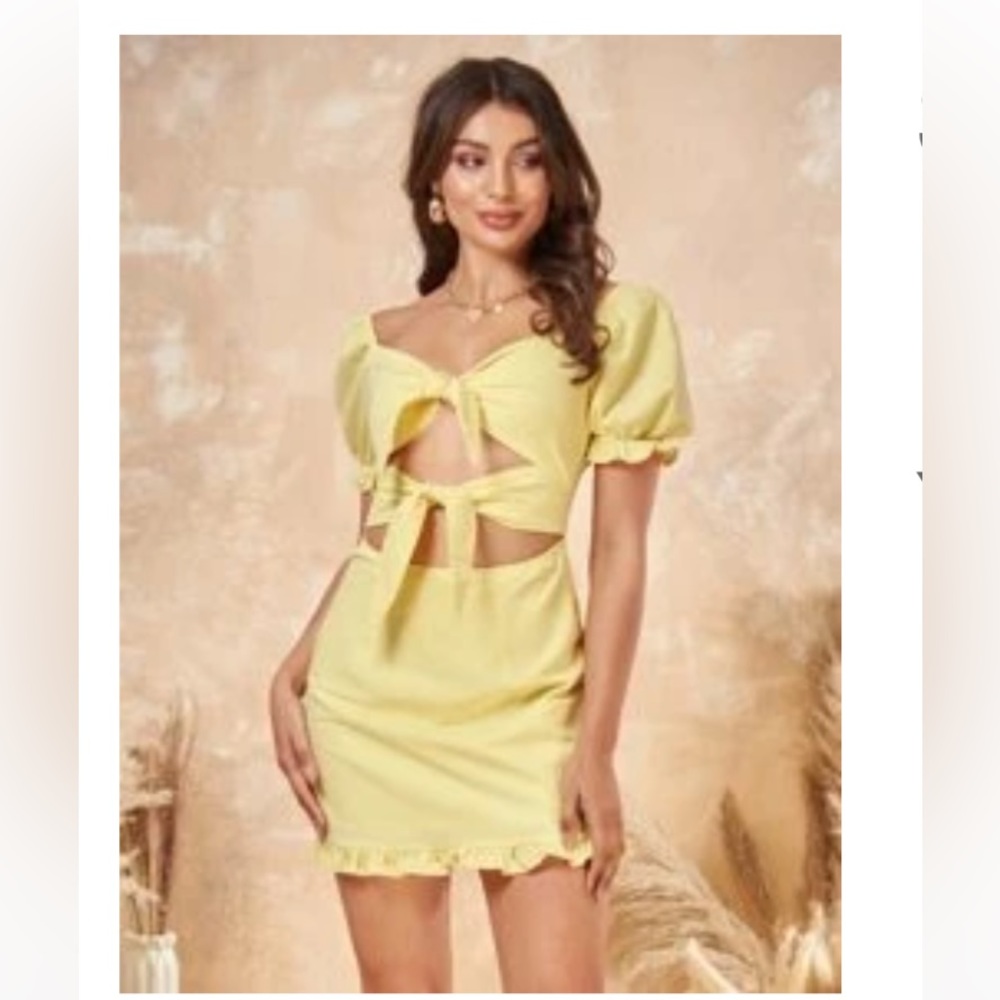Cute double front tie light yellow SHEIN dress size large (8/10)